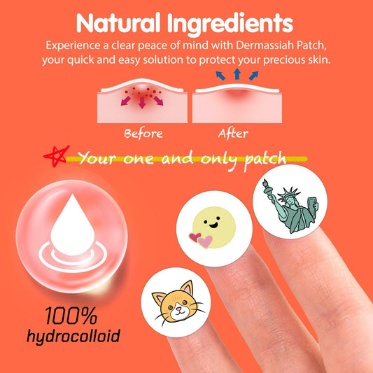 Acne Pimple Patches for Face 54 Count with Mirror Case for Day & Night Use - Hydrocolloid Pimple Pads, Emoji-Themed Blemish Dots, Clear Skin Treatment (Shape.)