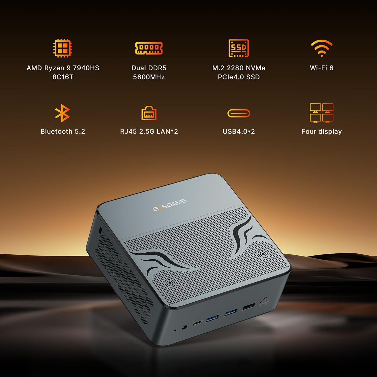 BOSGAME P4 Plus Mini PC Desktop Computers, AMD Ryzen 7 5825U (up to 4.5GHz), 32GB DDR4, 1TB PCIe SSD, Dual LAN 2.5G & Wi-Fi 6E & BT5.2, 4K Triple Display, Compact Silent PC for Gaming, Office, Design