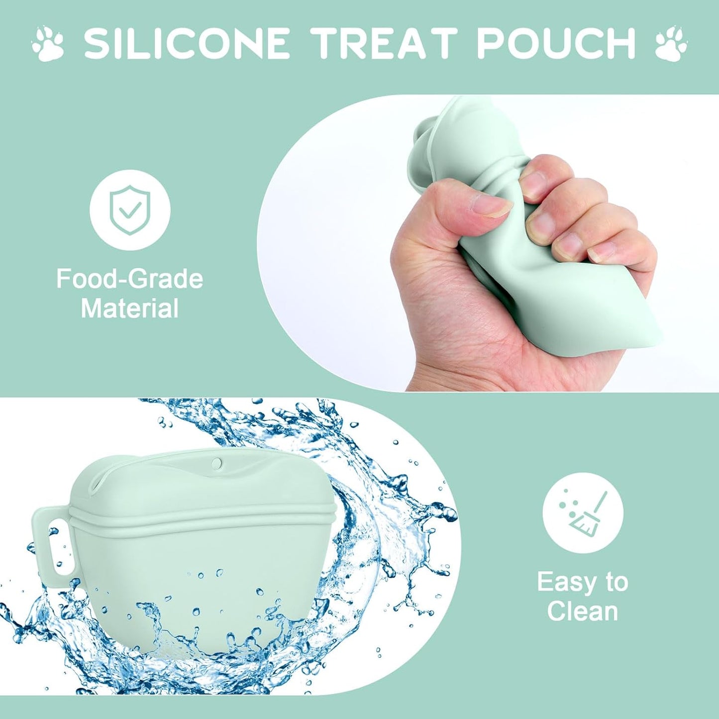 Dog Treat Pouch for Training, Silicone Magnetic Closure Dog Treat Bag Portable Treat Pouch with Belt, Waterproof Small Treat Bag for Dog Training, Dog Walking (Gray)