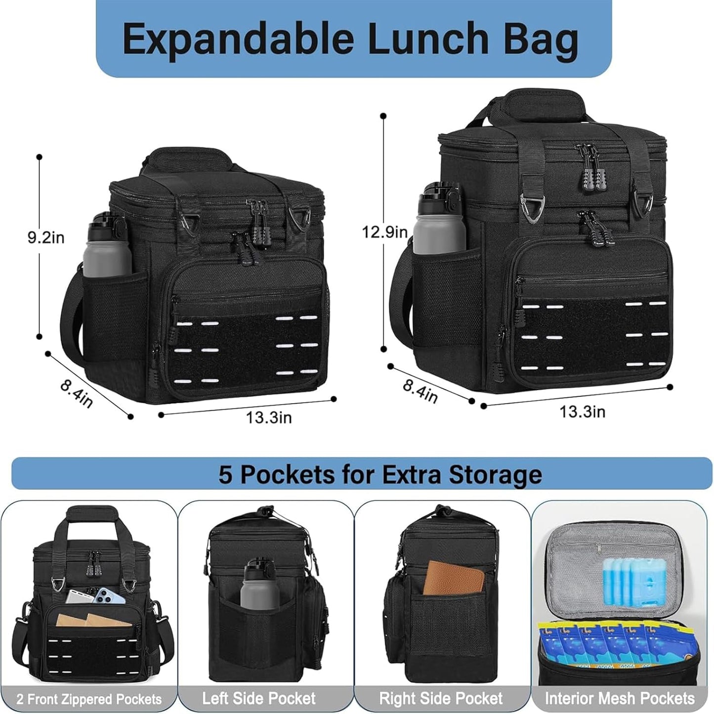 Lunch Box Cooler Bag - Insulated Tactical Lunchbox for Men - XLarge Lunch Pail Lunch Kit for Adults Work Outdoor Shifts Trips Black Camo 25L