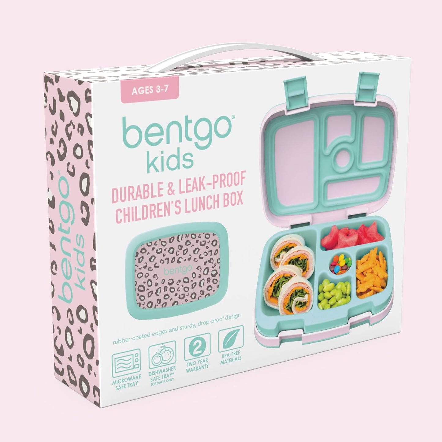 Bentgo Kids Prints Leak-Proof, 5-Compartment Bento-Style Kids Lunch Box - Ideal Portion Sizes for Ages 3-7, Durable, Drop-Proof, Dishwasher Safe, & Made with BPA-Free Materials (Green Rainbow)