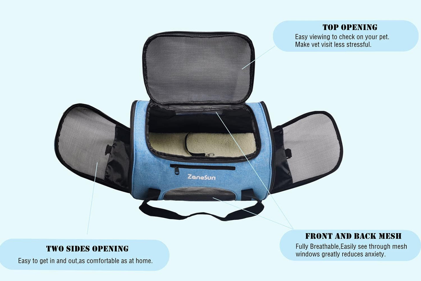 ZaneSun Cat Carrier Dog Carrier Pet Carrier for Small Medium Cats Dogs Puppies of 15 Lbs,Airline Approved Dog Cat Travel Carrier (Medium, Blue)