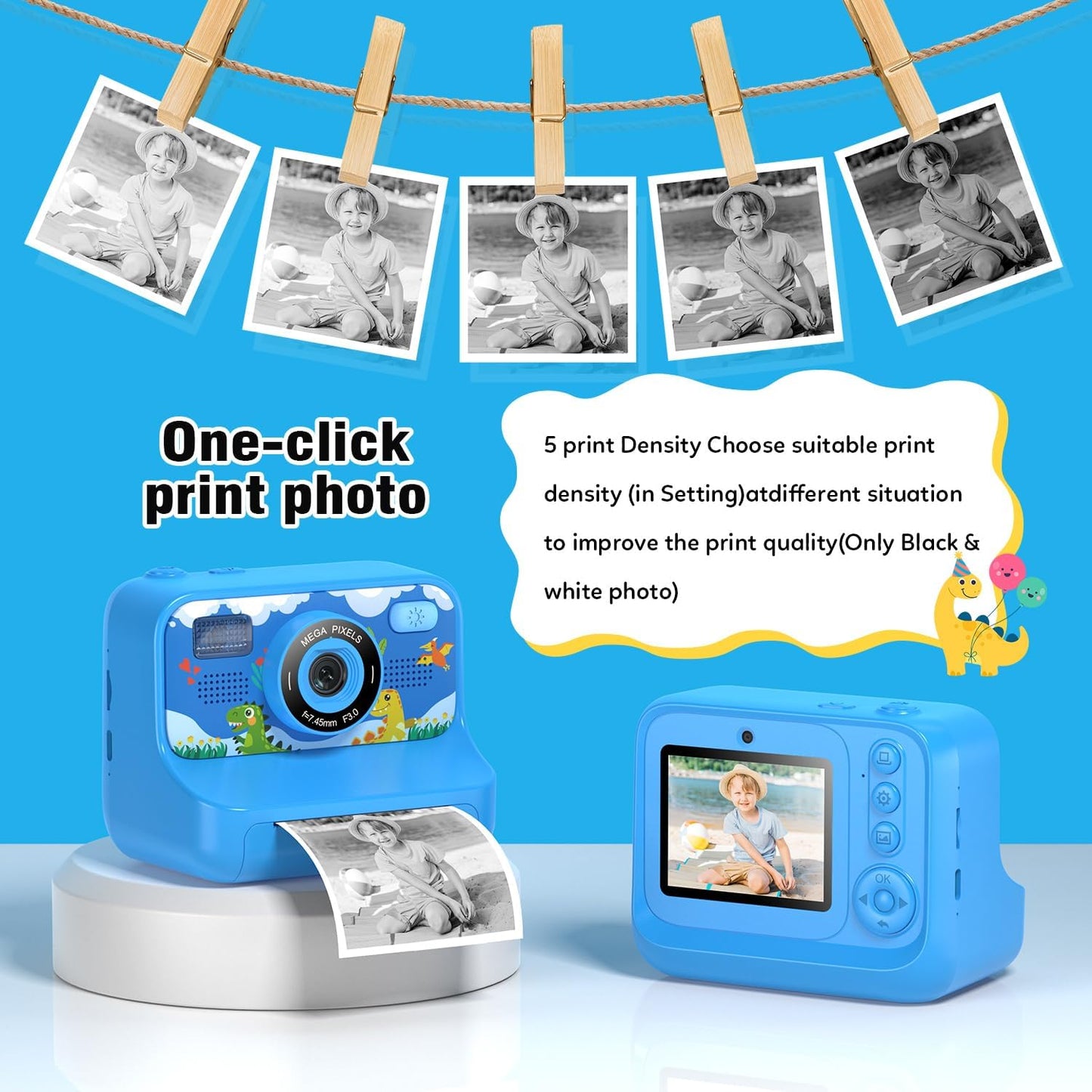 Instant Print Camera for Kids Age 3-12 Girls Boys 1080P Selfie HD Digital Video Cameras with 6 Print Paper & 32G Card Toddler Portable Travel Toys Camera for Christmas Birthday Gifts