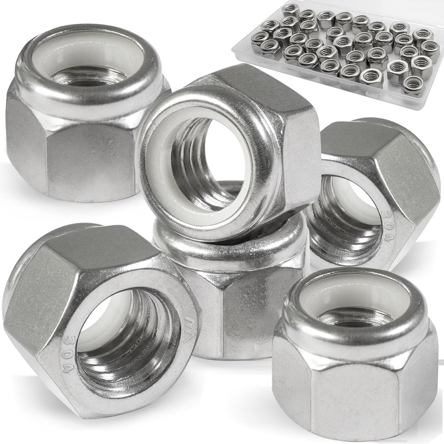 Vifmy 110 Pack 1/4"-20 Inch Lock Nuts,304 (A2-70) Stainless Steel Nylon Insert Locknuts,Standard Inch Thread Nylock Nuts for Bolts