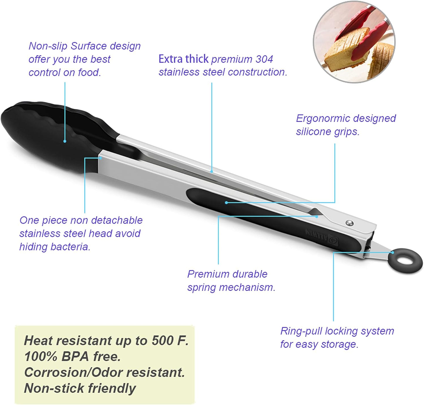 Purilite Select Silicone & Stainless Steel Kitchen Tongs