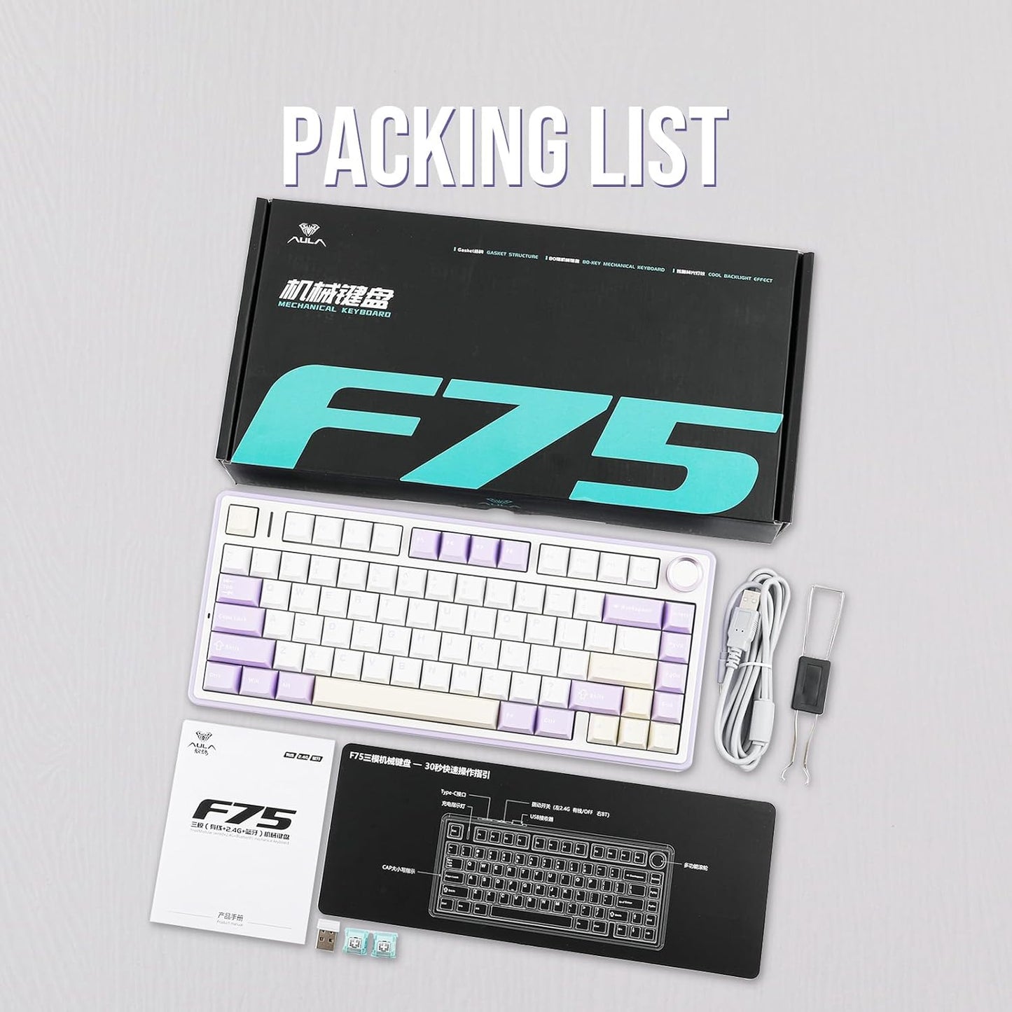 EPOMAKER x Aula F75 Gasket Mechanical Keyboard, 75% Wireless Hot Swappable Gaming Keyboard with Five-Layer Padding&Knob, Bluetooth/2.4GHz/USB-C, RGB (Black Gradient, LEOBOG Reaper Switch)