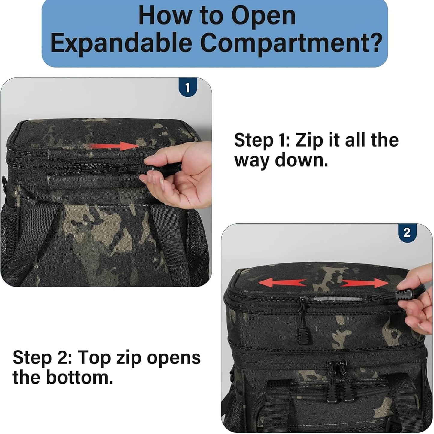 Lunch Box Cooler Bag - Insulated Tactical Lunchbox for Men - XLarge Lunch Pail Lunch Kit for Adults Work Outdoor Shifts Trips Black Camo 25L