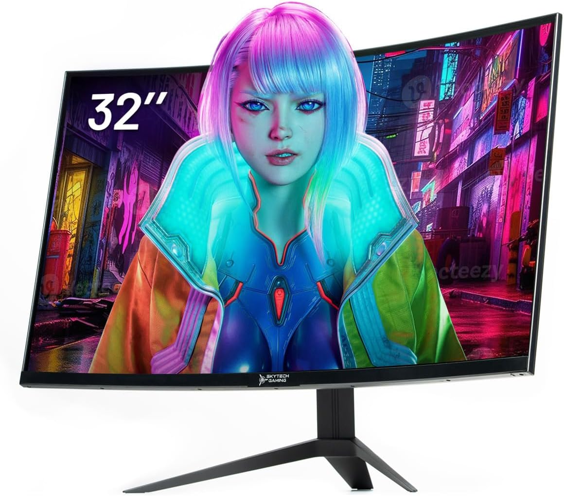 Skytech Gaming 27-inch Curved Gaming Monitor up to 180Hz, QHD 2K(2560 x 1440), 3.7ms Response Time, 1500R VA Panel, FreeSync & G-Sync Support, Swivel Tilt Height Pivot Adjustable, HDMI & DisplayPort