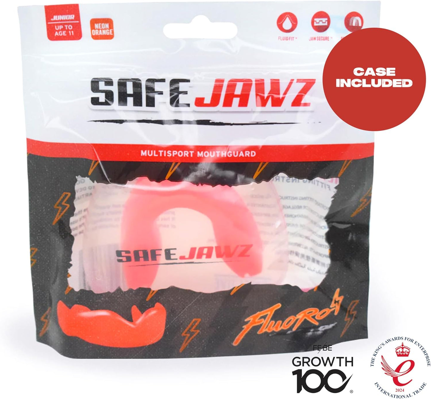SAFEJAWZ Mouthguard Strapless Slim Fit, Adults and Junior with Case for Boxing, Basketball, Football, MMA, Martial Arts, Hockey and All Contact Sports (Adults (12+ Years), Black)