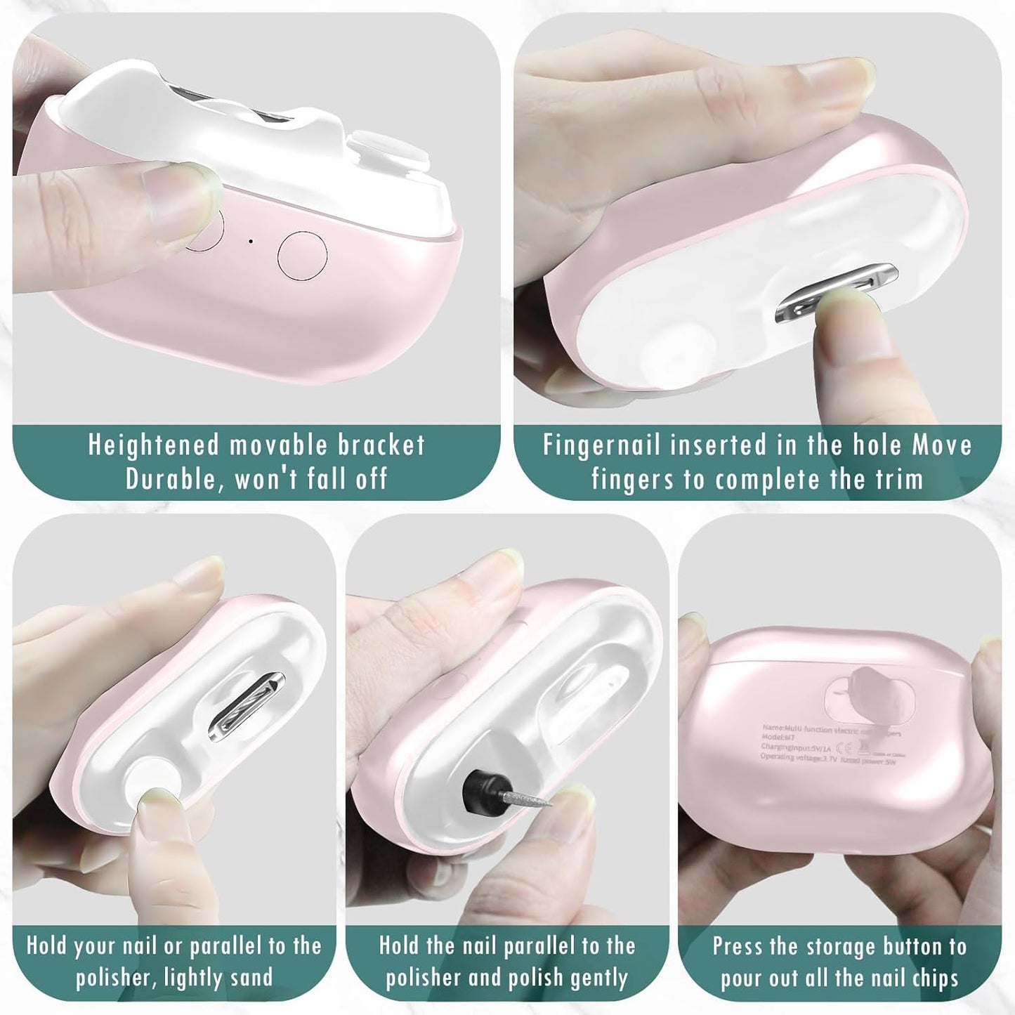 Aerbee 2 in 1 Electric Polishing Automatic Nail Clippers, Electric Nail Clipper USB Rechargeable Electric Nail File Kit with 2 Speeds Professional Manicure Pedicure Set with LED Light (Grey)