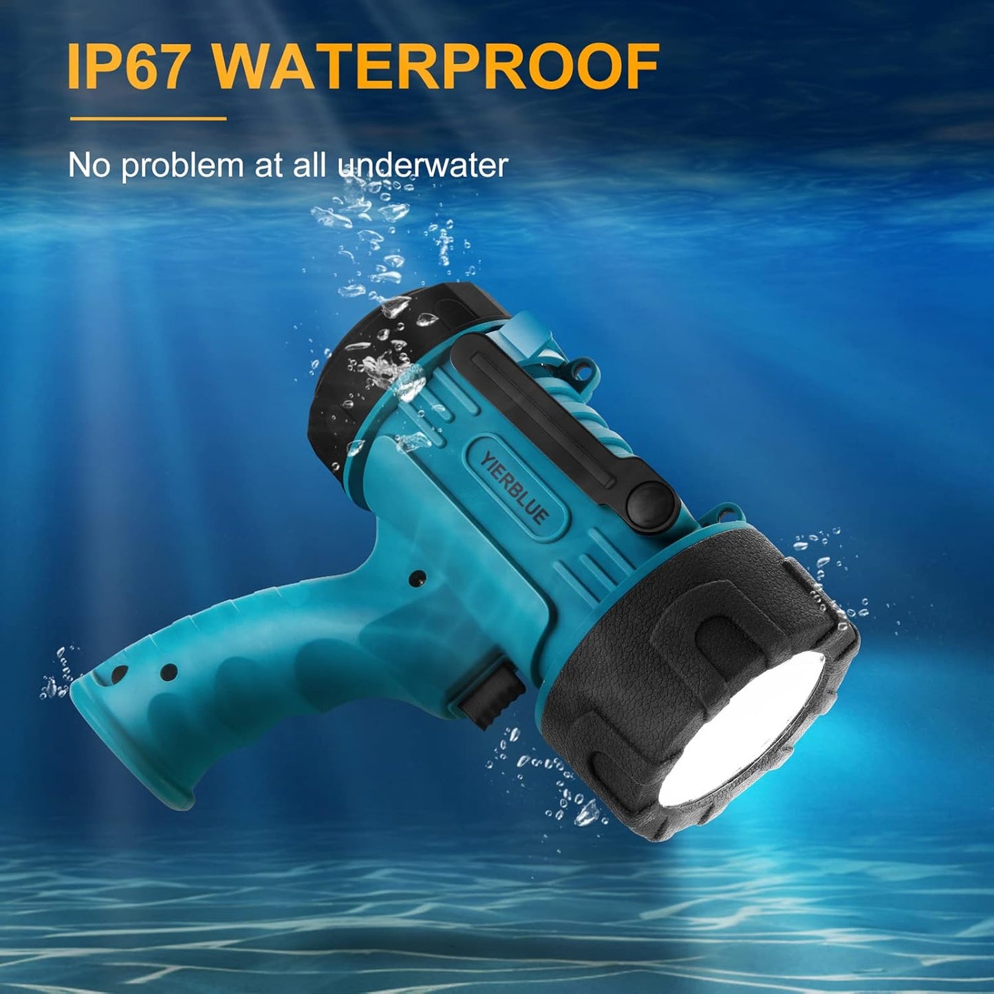 YIERBLUE Rechargeable Spotlight Flashlight with Super High Lumen LED, IP67 Waterproof Long Running Spot Light searchlight, Impact Resistant Handheld Spotlight with Foldable Stand Red Lens