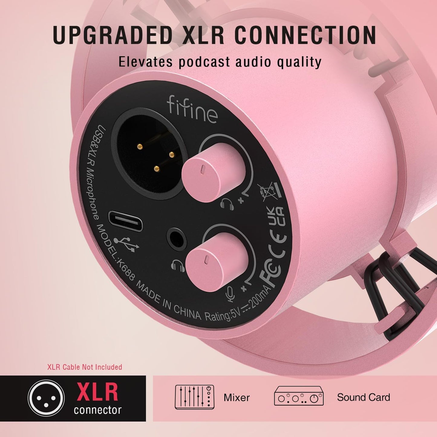 Fifine XLR/USB Podcast Microphone, PC Recording Dynamic Mic for Streaming, Studio, Vocal, Voice-Over, Instruments, Metal Cardioid Mic with Tap-to-Mute, Monitoring Headphone Jack, Gain Knob-K688