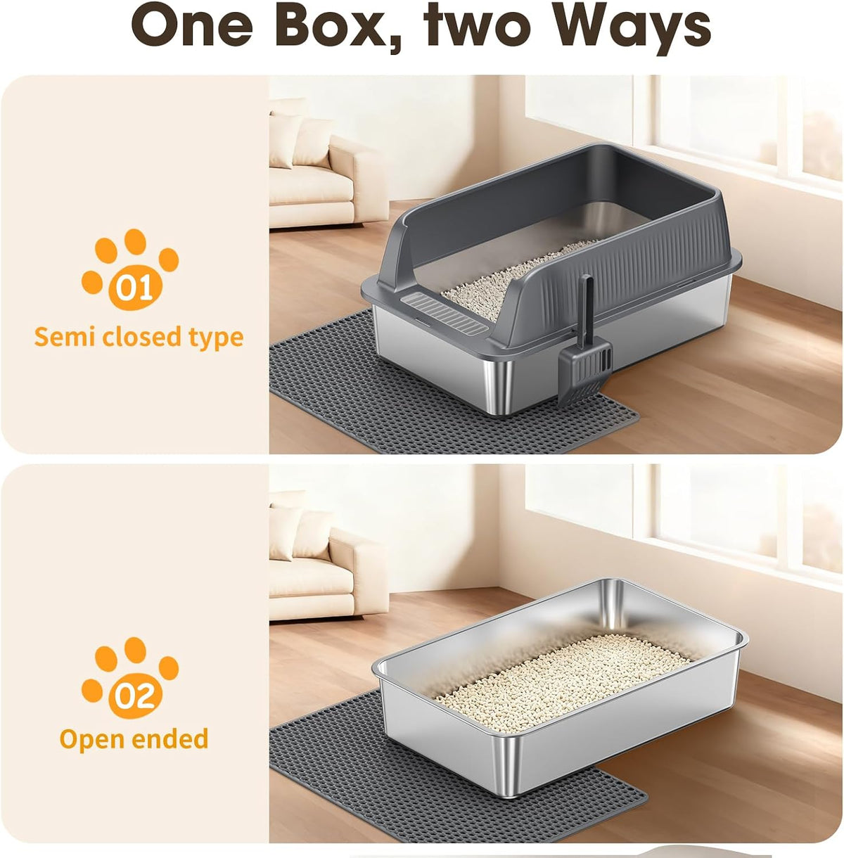 XL Stainless Steel Cat Litter Box | Extra Large Metal Litter Tray with High Sides