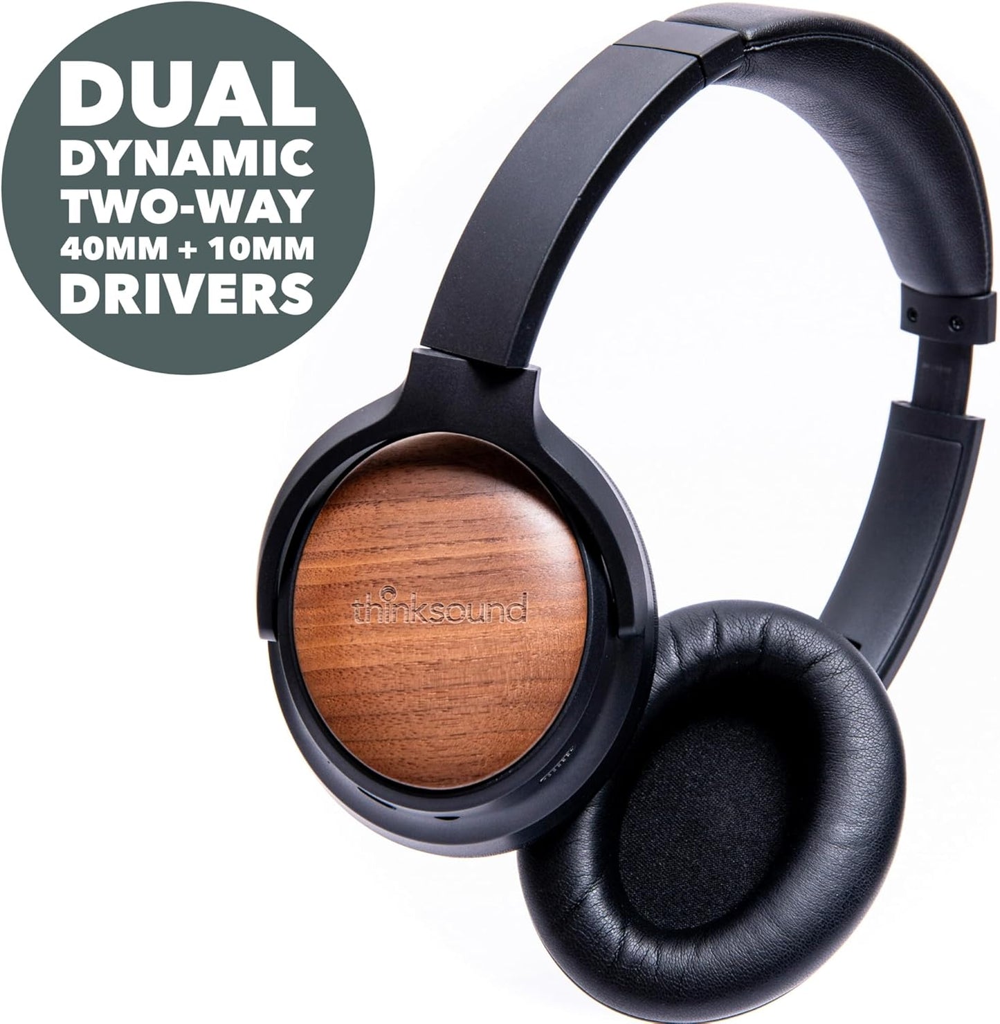 Thinksound ov202w Over Ear Noise Cancelling Headphones, 100+ Hours of Listening ANC Hybrid Active Noise canceling Battery Best HiFi Headset for Studio Monitor, Beats, Musicians, Gym, Guitar, bass