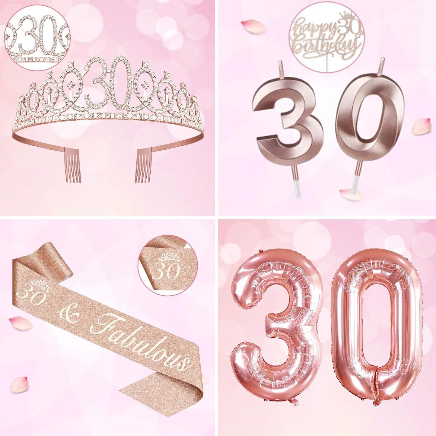 65th Birthday Decorations for Women, Including 65th Birthday Sash and Crown, Cake Topper and Candles, Number Balloons Rose Gold, 65 Year Old Gifts for Women