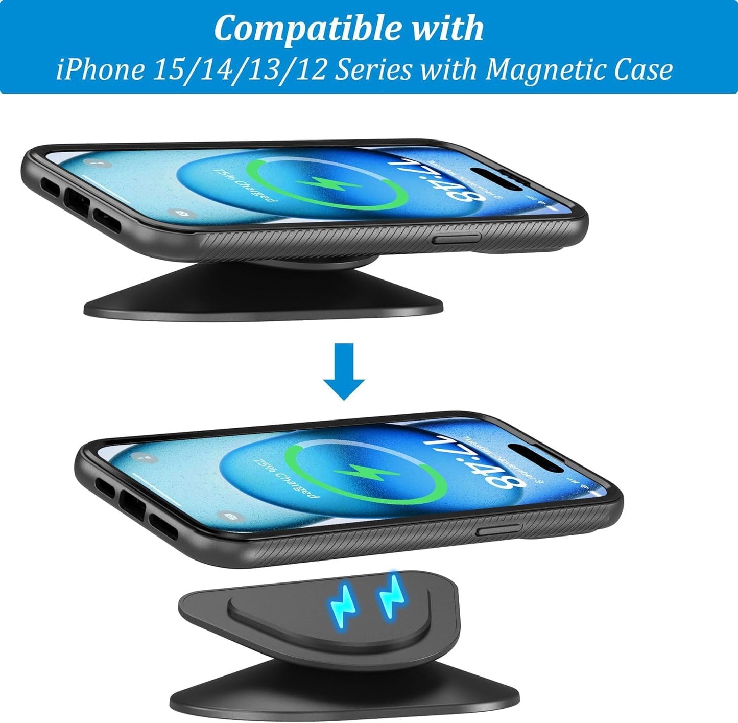 PlusAcc Stand for Show 5 (3rd Gen) - Adjustable Tilt Holder, Magnetic Table Stand Accessories Compatible with iPhone Models & Show 5 3rd Generation, Non-Slip Base (Black)