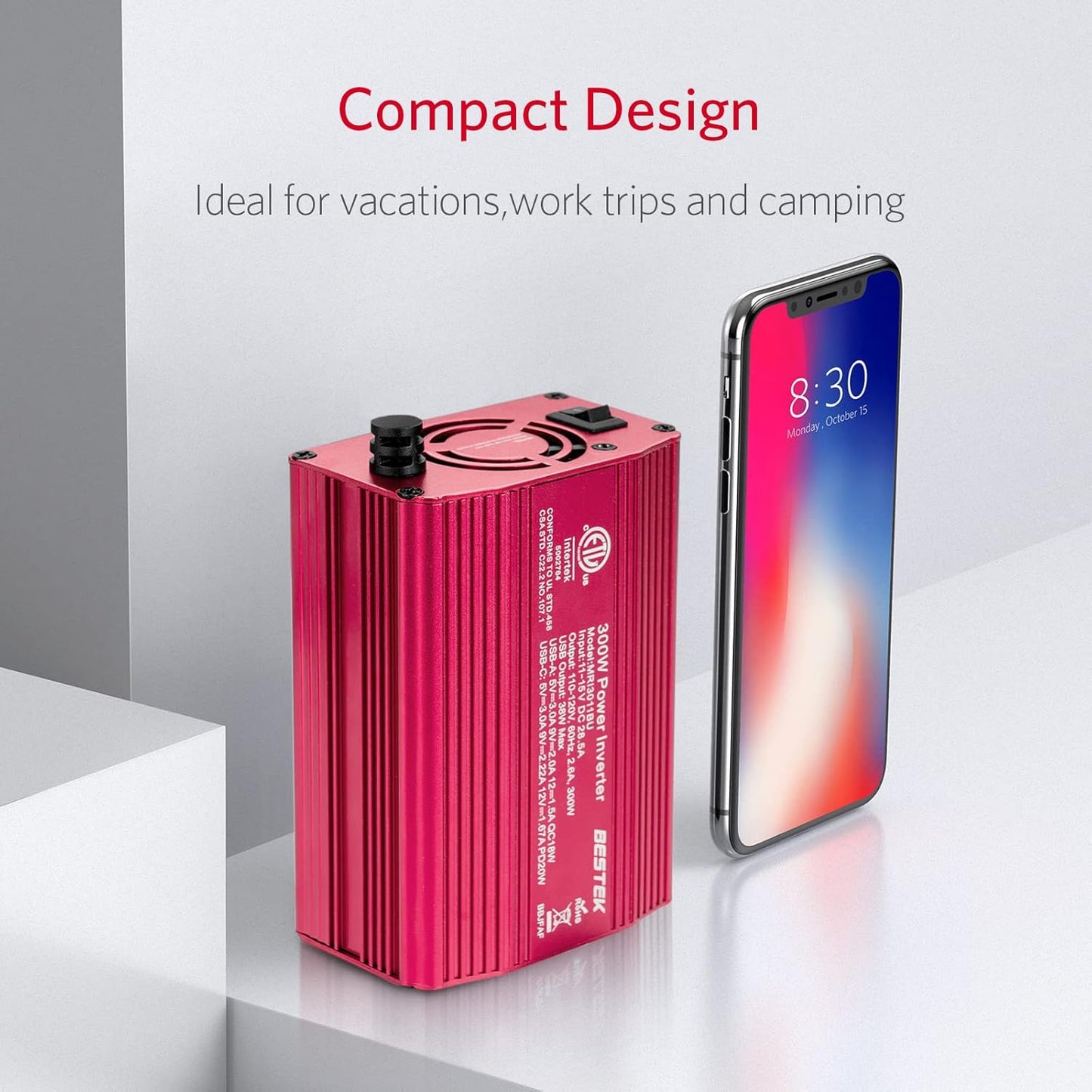BESTEK 300W Car Power Inverter with 20W PD USB C and QC3.0 Quick Charging, DC 12V to 110V AC Car Plug Adapter Outlet Converter Multi-Protection Car Charger Power Inverter for Laptop Computer