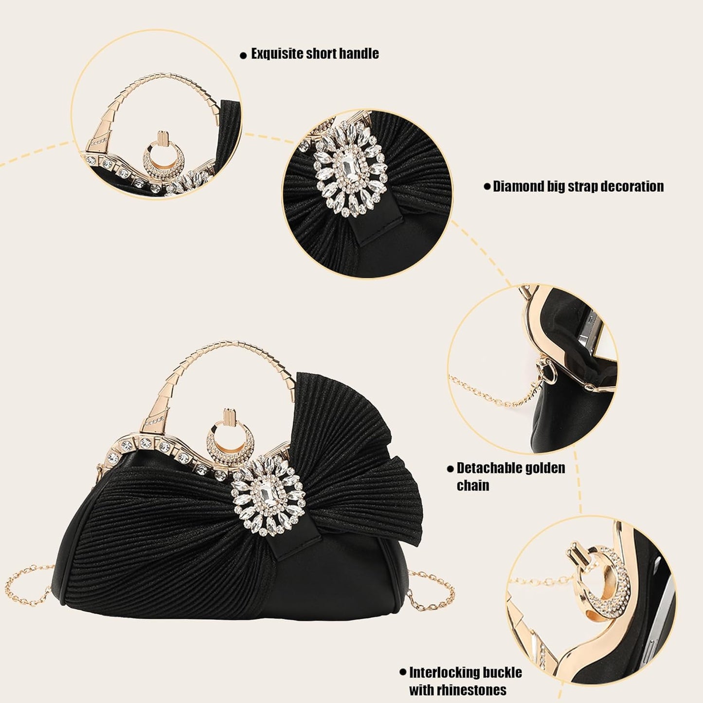 Buric Clutch Purses for Women Rhinestone Evening Handbag Bridal Wedding Prom Purse Formal Party Bow Tie Clutch for Women