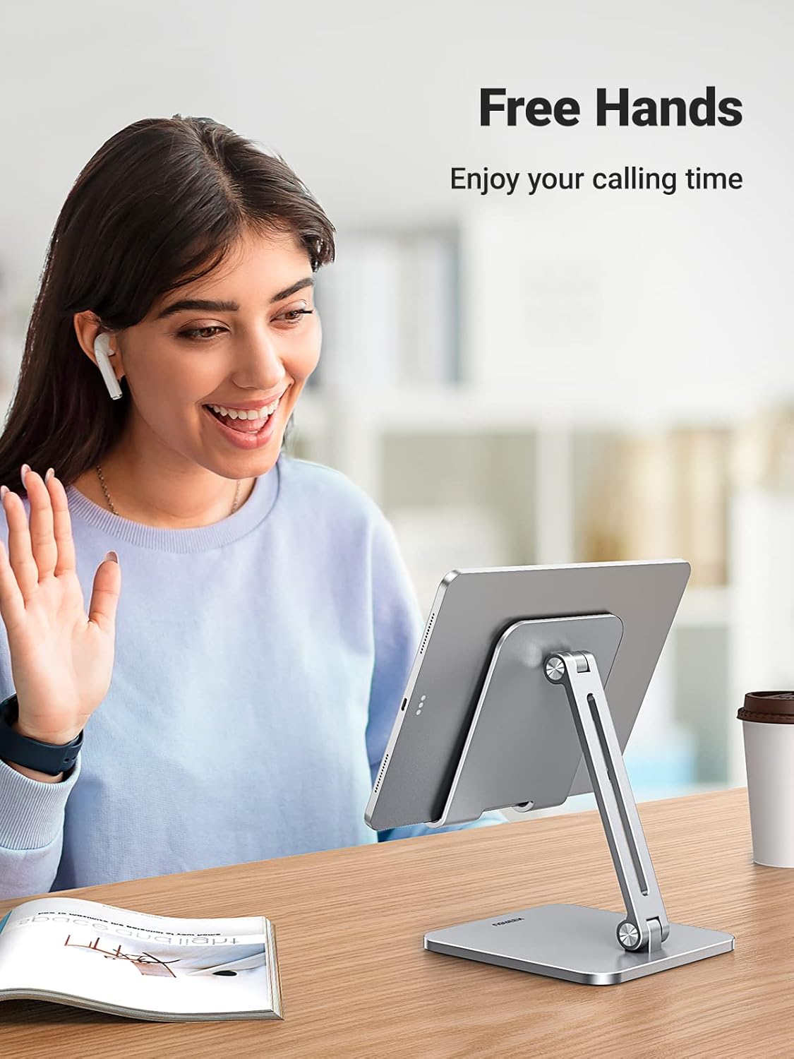 UGREEN Tablet Stand for Desk, Aluminum Stand for iPad Extended Height, Adjustable Foldable Portable Desktop Stand Holder for iPad Pro 12.9 11 9.7 10.5 iPad Air Mini Galaxy Surface iPhone 14 Pro, Grey