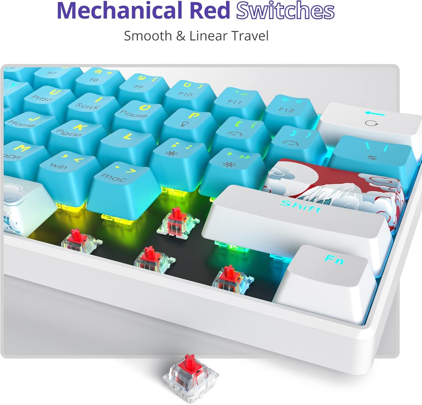 Fogruaden Full Size Mechanical Keyboard, Green Matcha Keyboard, Wired USB 104 Keys RGB Backlit Gaming Keyboard with Number Pad, Red Switches, NKRO Mechanical Keyboard for Windows Laptop PC Gamer