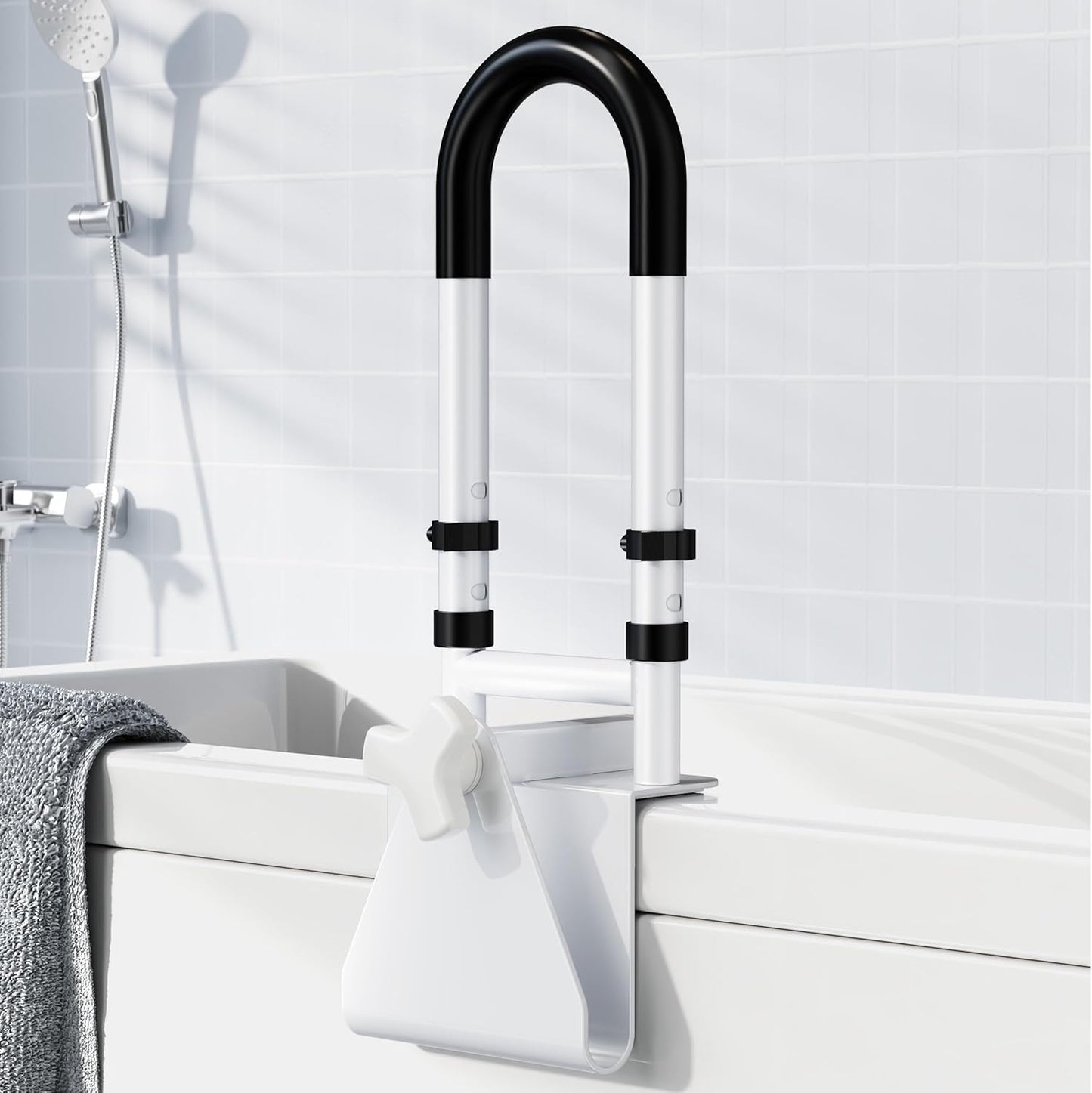 Adjustable Bathtub Safety Rail: Shower Grab Bar Handle for Seniors, Elderly, and Disabled, Fits 3 to 7 Inch Tub Walls, Bathroom Safety Bars with Non-Slip Grip, Supports 300 lbs