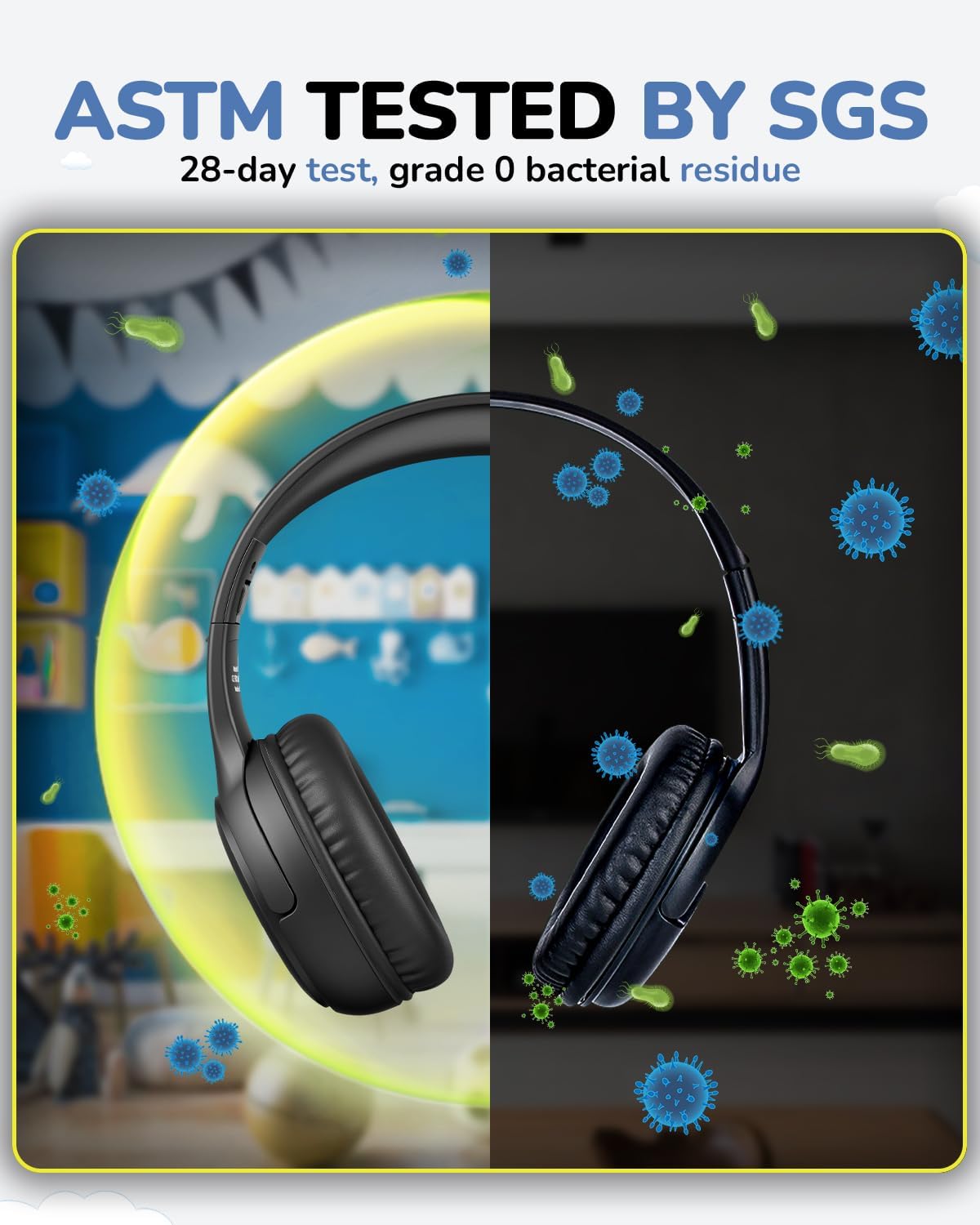 awatrue Kids Headphones with Microphone, Wired Headphones for Kids 85/94dB Safe Volume Limit, Over Ear Headsets, Boys Girls Childrens Headphones for School/Travel/Fire Tablet/BlueOrange