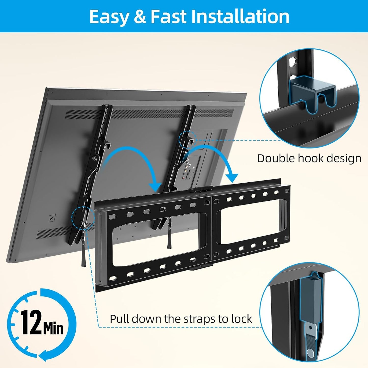 HOME VISION TV Wall Mount Tilt for Most 32-84 inch Flat Curved TV, Low Profile Tilting Wall Mount TV Bracket Fits 16”-18”-24” Wood Stud, Max VESA 600X400mm, Up to 165lbs, Quick Release