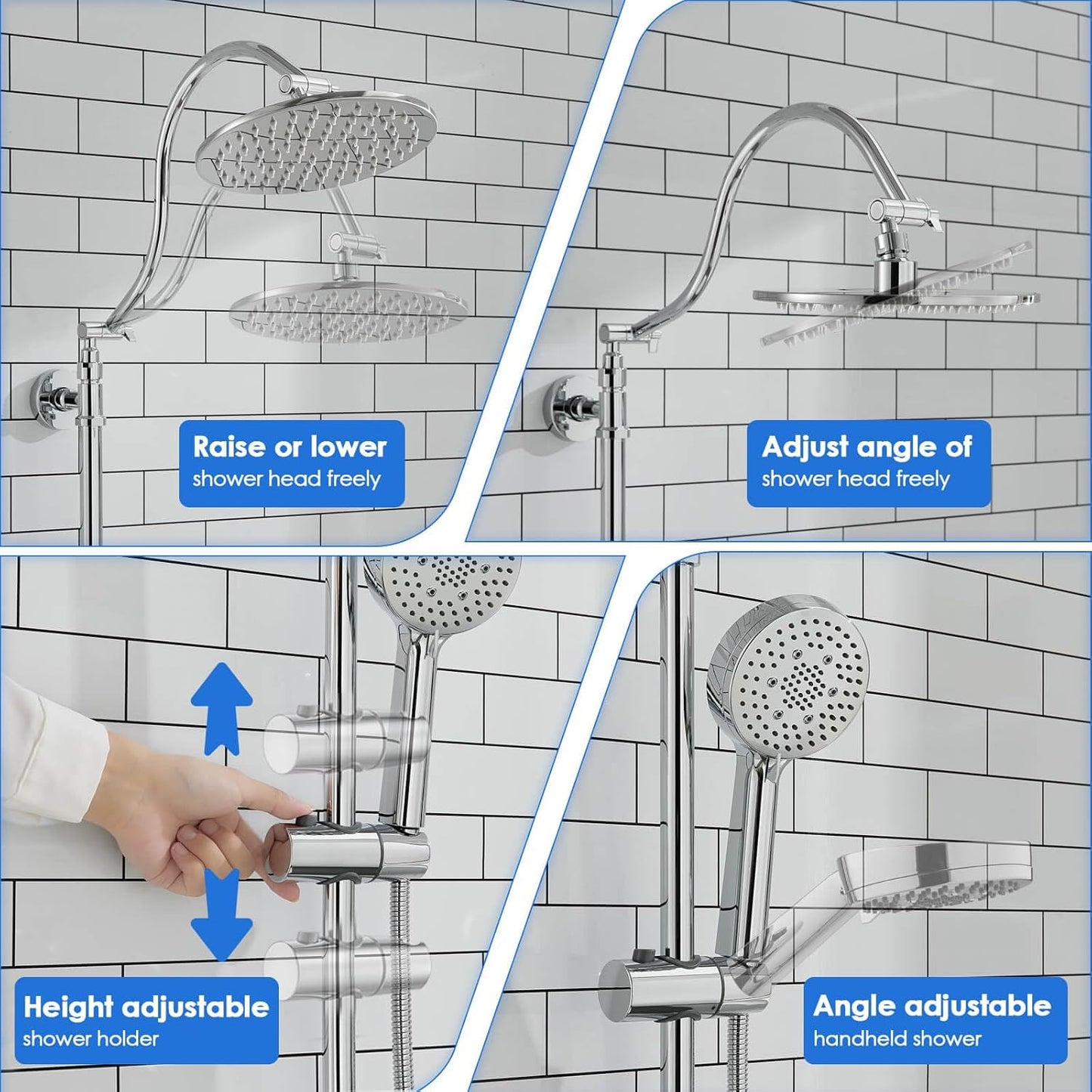 ROVOGO Retrofit Shower System with 7" RainShower, 5-Setting Handheld, 22" Slide Bar with 3-Way Rotary Diverter, Exposed Pipe Shower Column Kit 304 Stainless Steel, Chrome (NOT Include Mixer Valve)