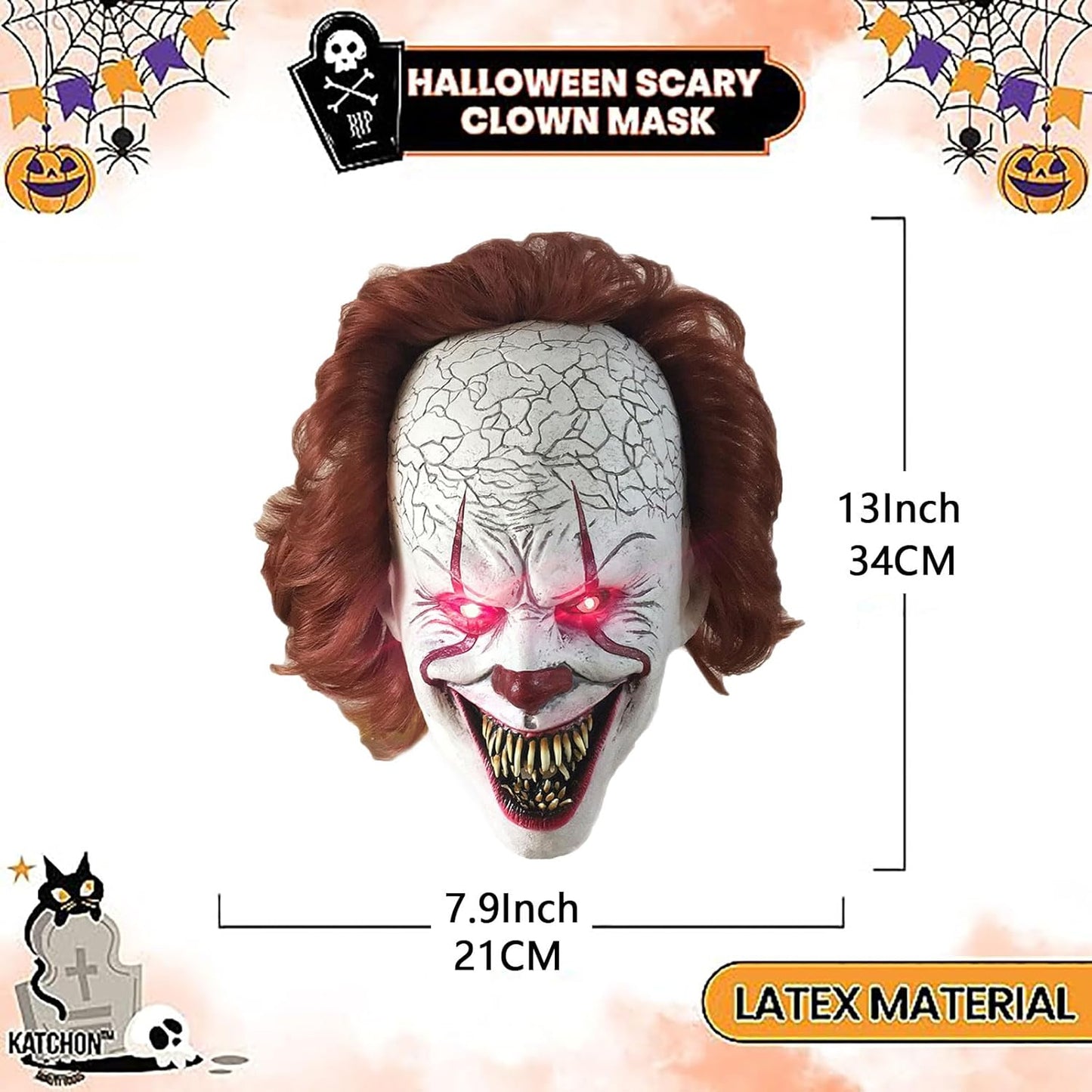 Halloween Clown Masks, Glowing Clown Mask Light Up, Festival Costume Cosplay Decoration Prop for Adults