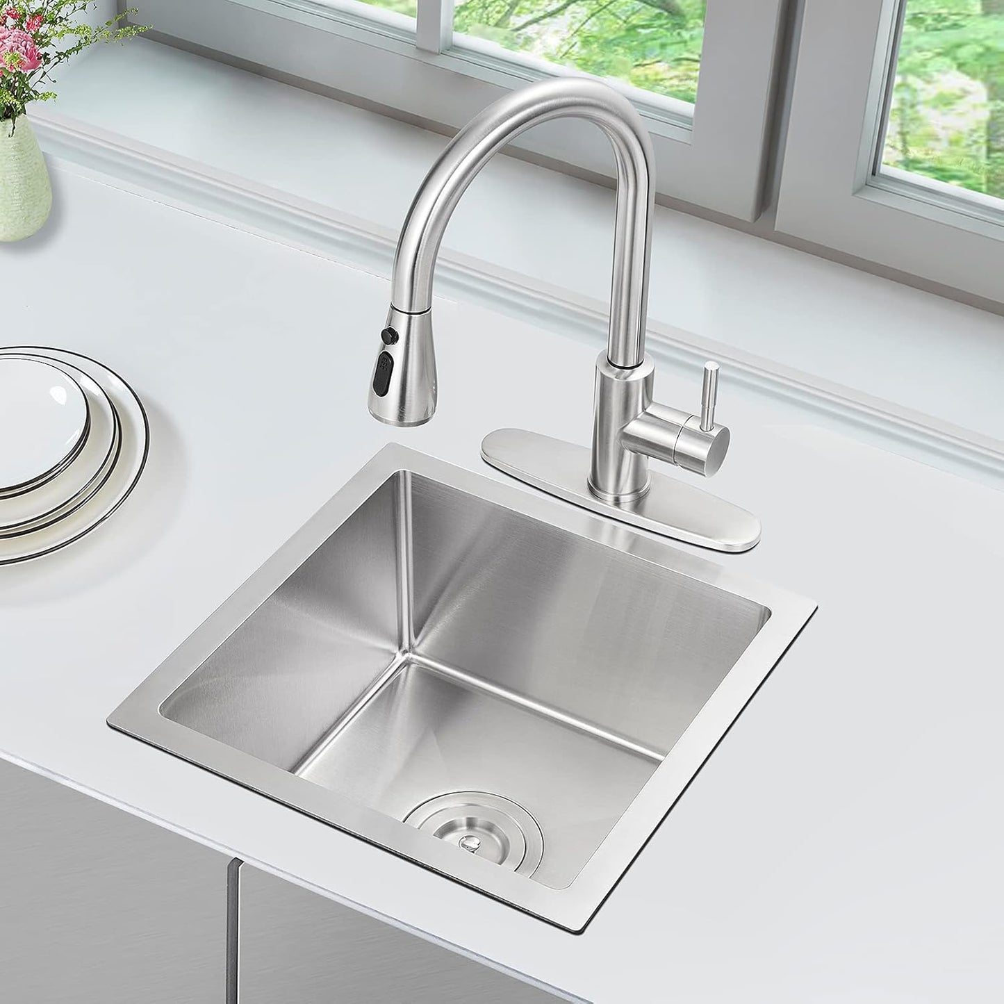 MENATT 20-inch Undermount Kitchen Sink, SUS304 Stainless Steel Handmade Single Bowl Kitchen Sink with Sink Strainer (Brushed), 20"x16"x9"