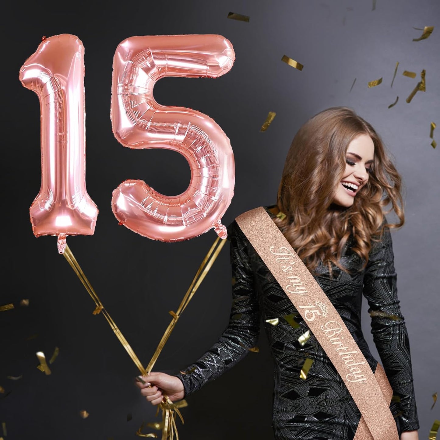 65th Birthday Decorations for Women, Including 65th Birthday Sash and Crown, Cake Topper and Candles, Number Balloons Rose Gold, 65 Year Old Gifts for Women
