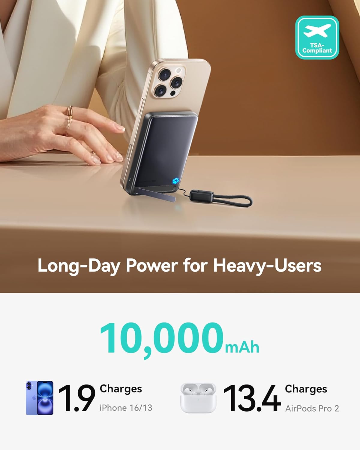 INIU for Portable Charger, Ultra Slim Qi2 Certified 10000mAh 45W Magnetic Power Bank, USB C in&Out Wireless Battery Pack with Foldable Stand, Phone Charger Only for iPhone 16/15/14/13/12 Series, Blue