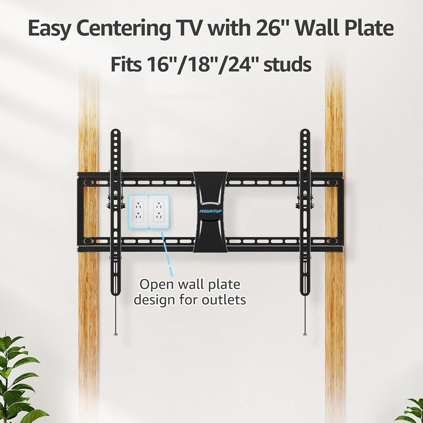 MOUNTUP UL Listed TV Wall Mount, Tilting TV Mount Bracket for Most 37-82 Inch Flat Screen/Curved Low Profile Wall Mount Saving Space Max VESA 600x400 mm Hold up to 99 lbs Fit 16" 18" 24" Stud MU0008