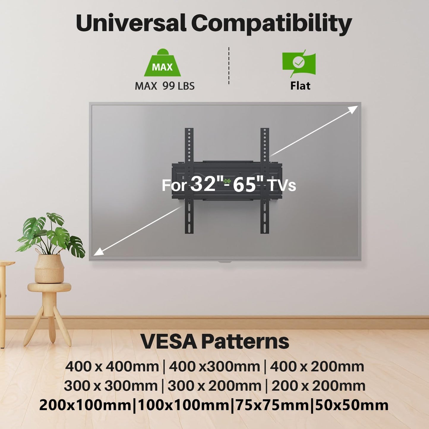 USX MOUNT Full Motion TV Wall Mount for 32-65 Inch TVs up to 99 Lbs, Wall Mount TV Bracket Smooth Swivel Extension, Articulating TV Mount Fit 12" 16" Wood Studs, Max VESA 400x400mm, XMM908