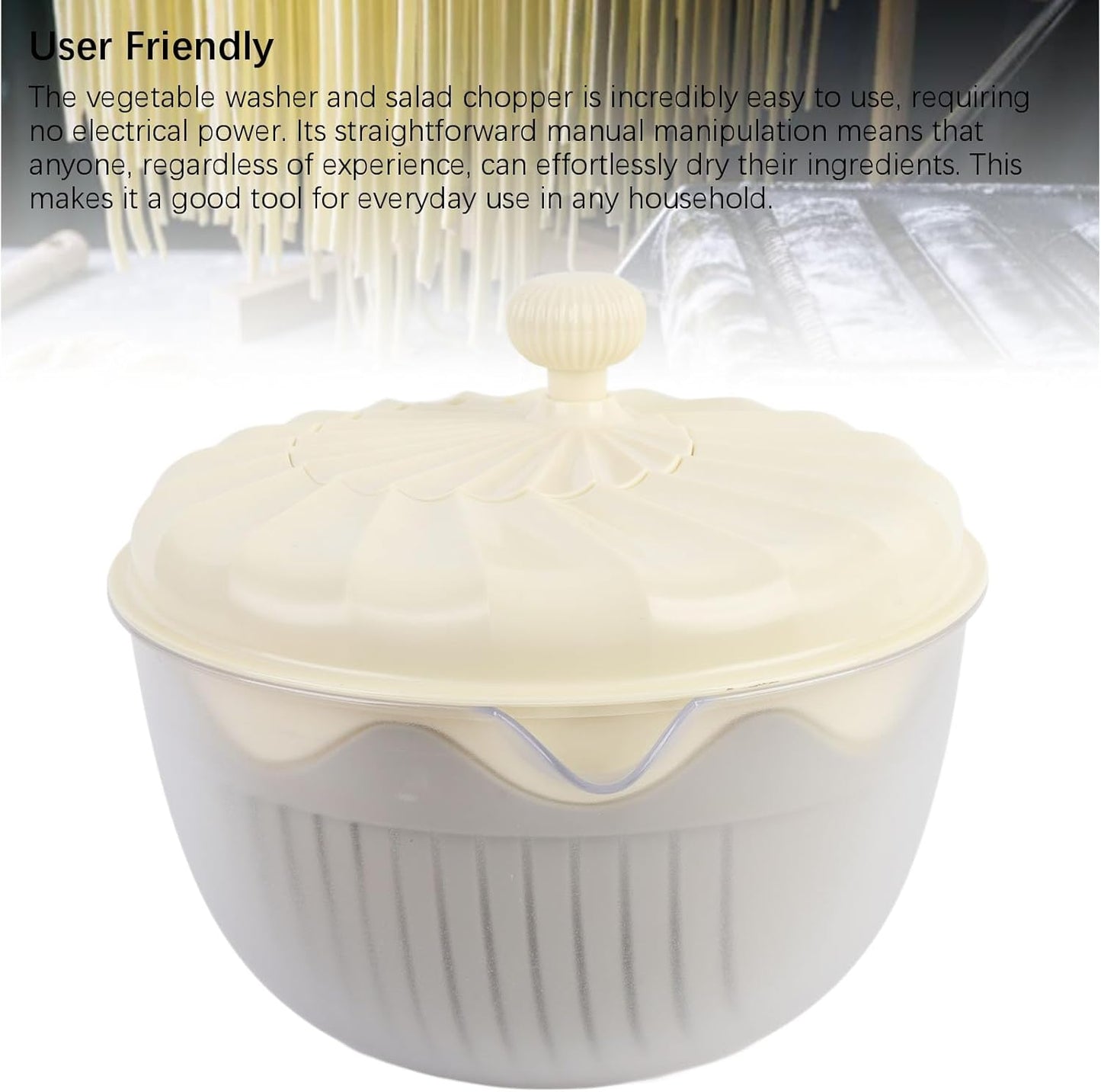 Salad Spinner, Efficient Lettuce Spinner Vegetables Fruits Wash Bowl Quick Drying Multifunctional Green Salad Dryer for Washing and Draining Greens, Fruits (Beige)