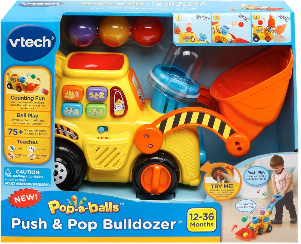 Push and Pop Bulldozer Toy | Interactive Push Toy for Toddlers | Ball Popping Construction Vehicle | Early Learning Push Toy | Motor Skill Development Toy - PuriLite