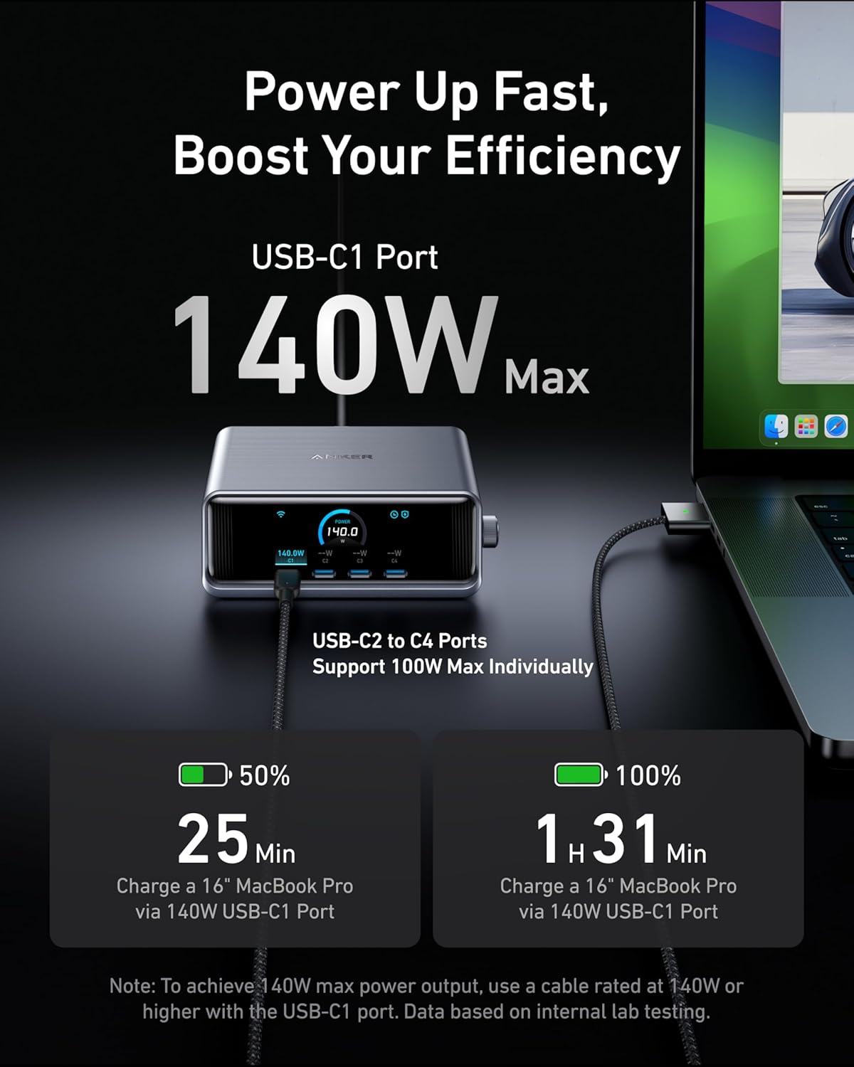 Anker Prime 250W USB-C Charger, Ultra-Fast 6-Port GaN Charging Station, 2.26" LCD Display and Smart Control Dial, Compatible with MacBook Pro/Air, iPhone 15/14/13, Pixel, Galaxy, Apple Watch, and More