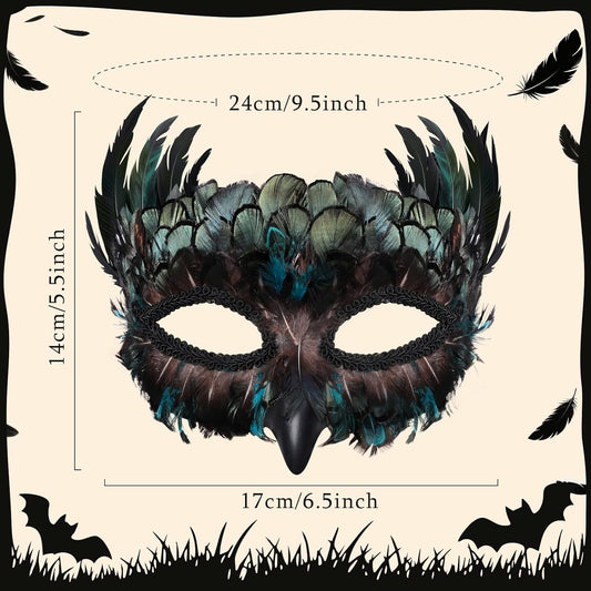 Masquerade Mask for Women/Men, Costume Feather Animal Mask Owl Bird Crow Halloween Mardi Gras Cosplay Party Raven Masque - PuriLite