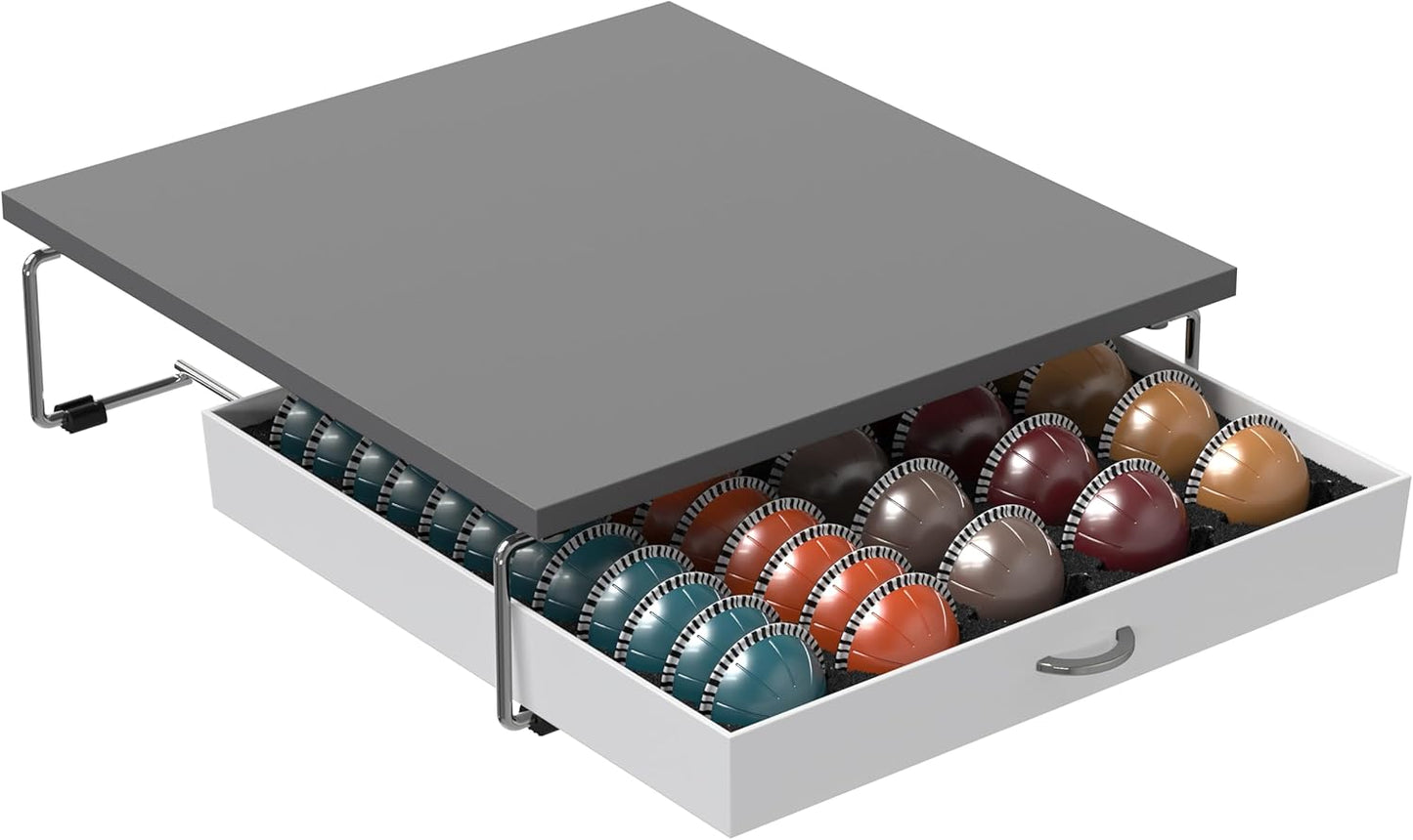 DecoBrothers Vertuo Pod Holder VertuoLine Drawer Storage for Nespresso Coffee Capsules, Crystal Tempered Glass, White