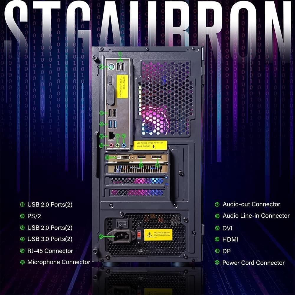 STGAubron Gaming PC Computer Desktop, GeForce RTX 2060 Super, Intel Core i7 8th up to 4.1GHz, 16G DDR4, 1T SSD, 600M WiFi, BT 5.0, RGB Fan x6, Windows 11 Home