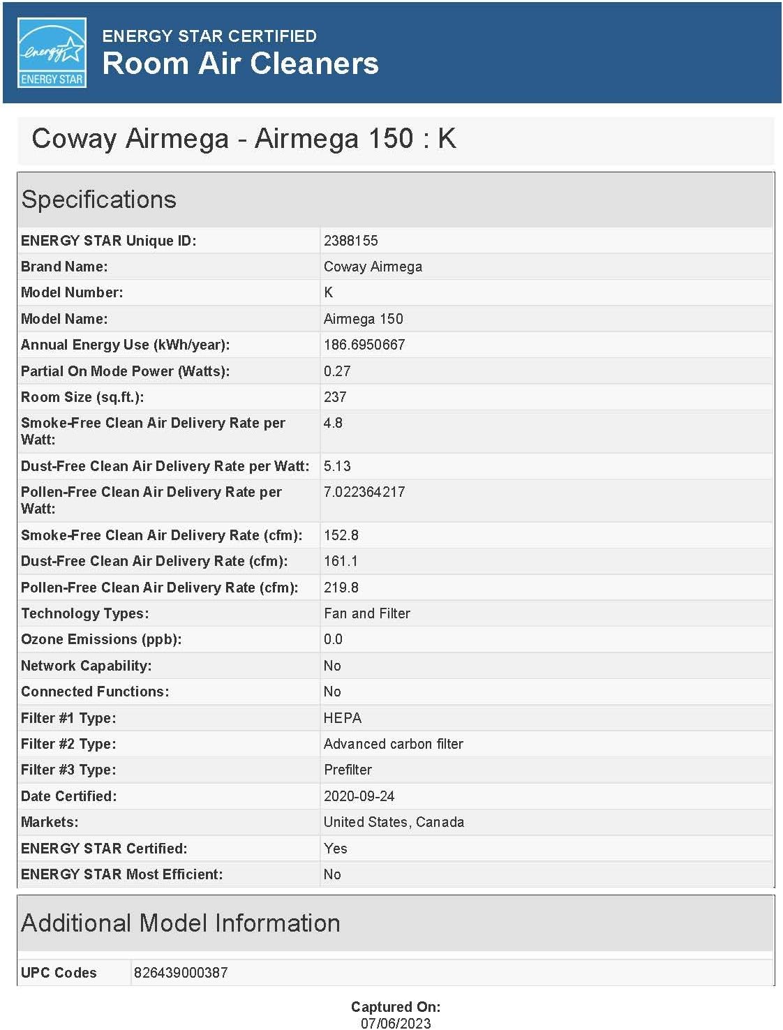 Coway Airmega 150 True HEPA Air Purifier with Air Quality Monitoring, Auto Mode, Filter Indicator, Dove White