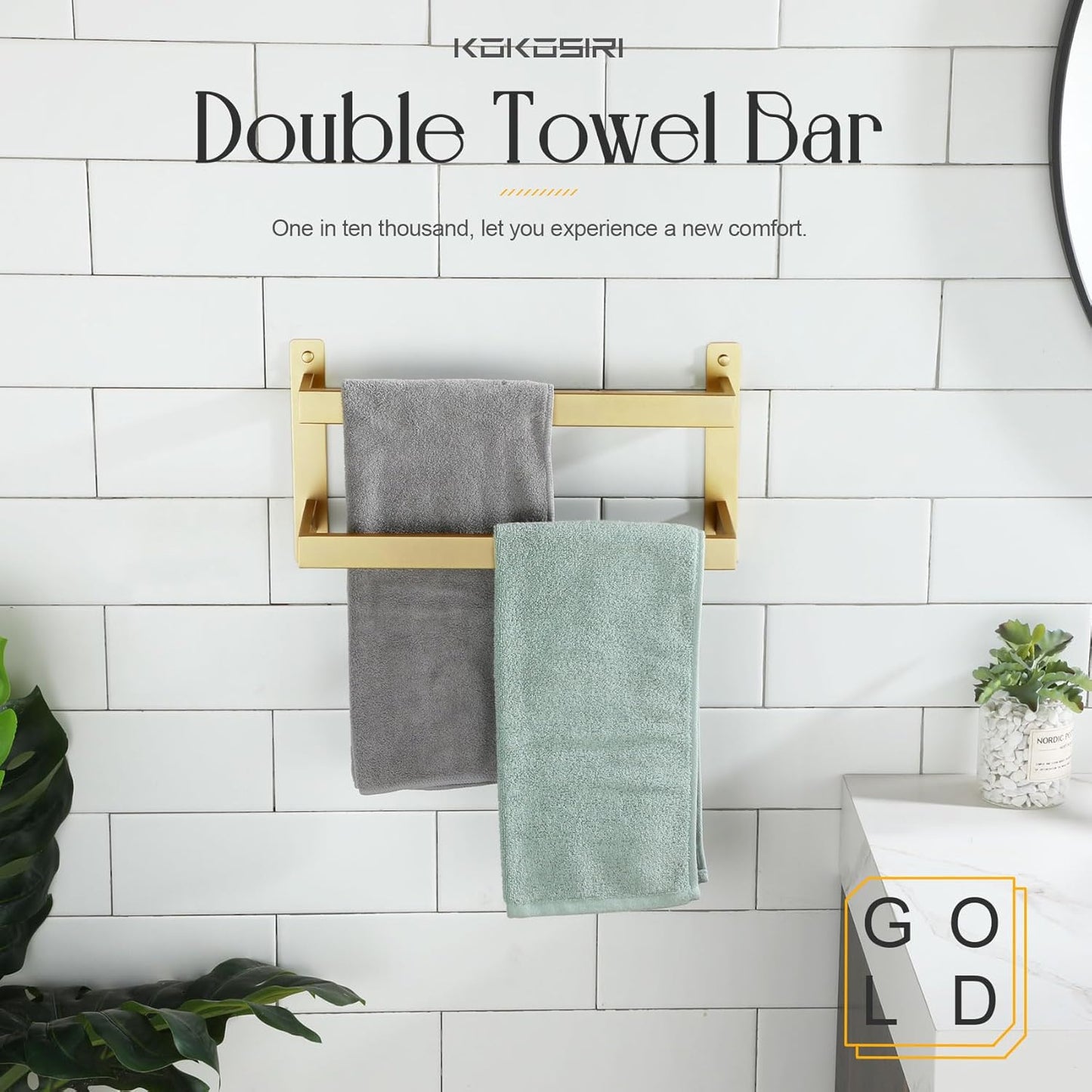 KOKOSIRI Towel Bars Black Bath Towel Holders 20 Inches Bathroom 2-Tiers Ladder Towel Rails Wall Mounted Towels Shelves Rack Stainless Steel, B5008BK-L20