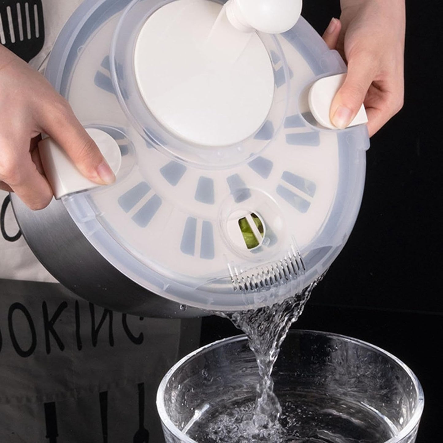 Stainless Steel Salad Spinner - Multi-Use Vegetable Washer, Fruit and Vegetables Salad Washer,Manual Vegetable Dryer for Home Kitchen