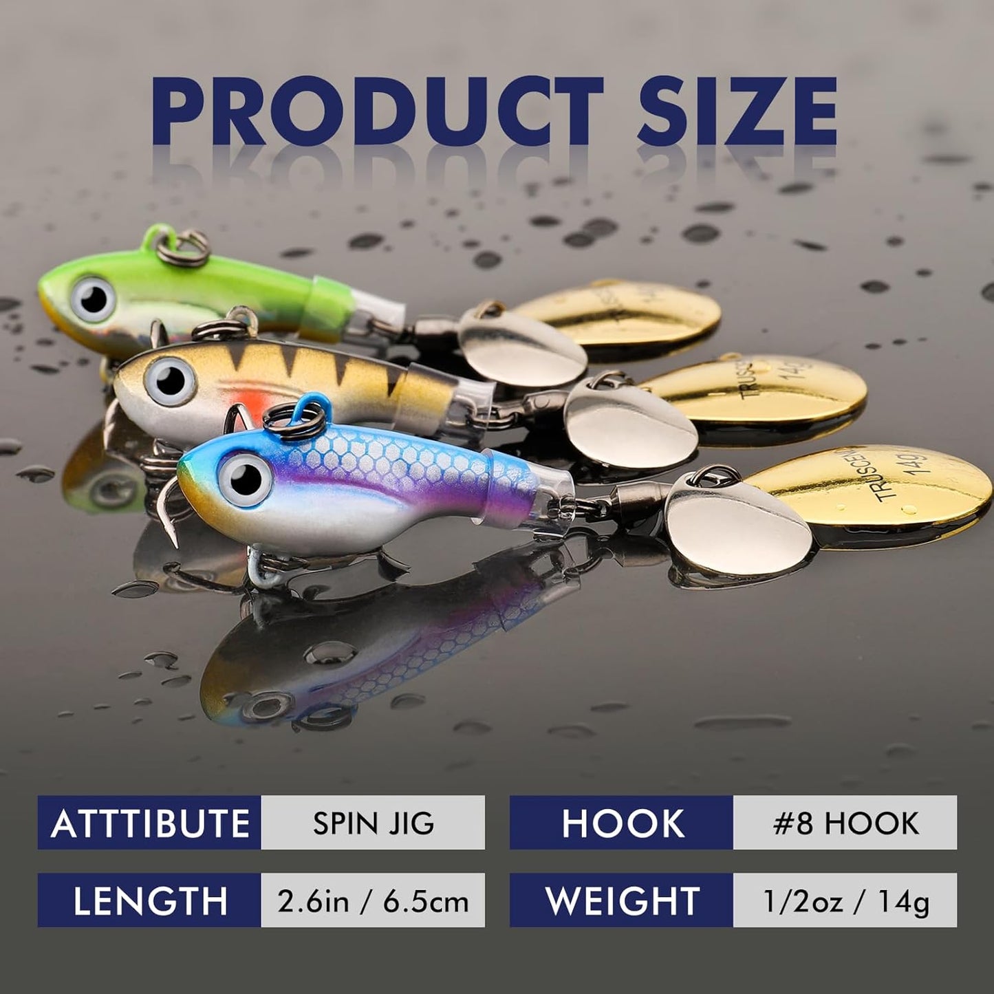 TRUSCEND Fishing Spinners with Unique Double Spoons, Nano-Plated Rooster Tail Fishing Lures with Copper Body & Blade, Great Action Blade Bait for Bass Trout Walleye, Freshwater Ice Fishing Jigs