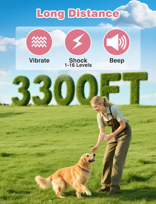 Peture Shock Collar with Remote -Long Range Control Training Collar for Dogs Rechargeable IPX7 Waterproof Dog Training Collar for Large Medium Small Dogs 3 Chanal (Pink) - PuriLite