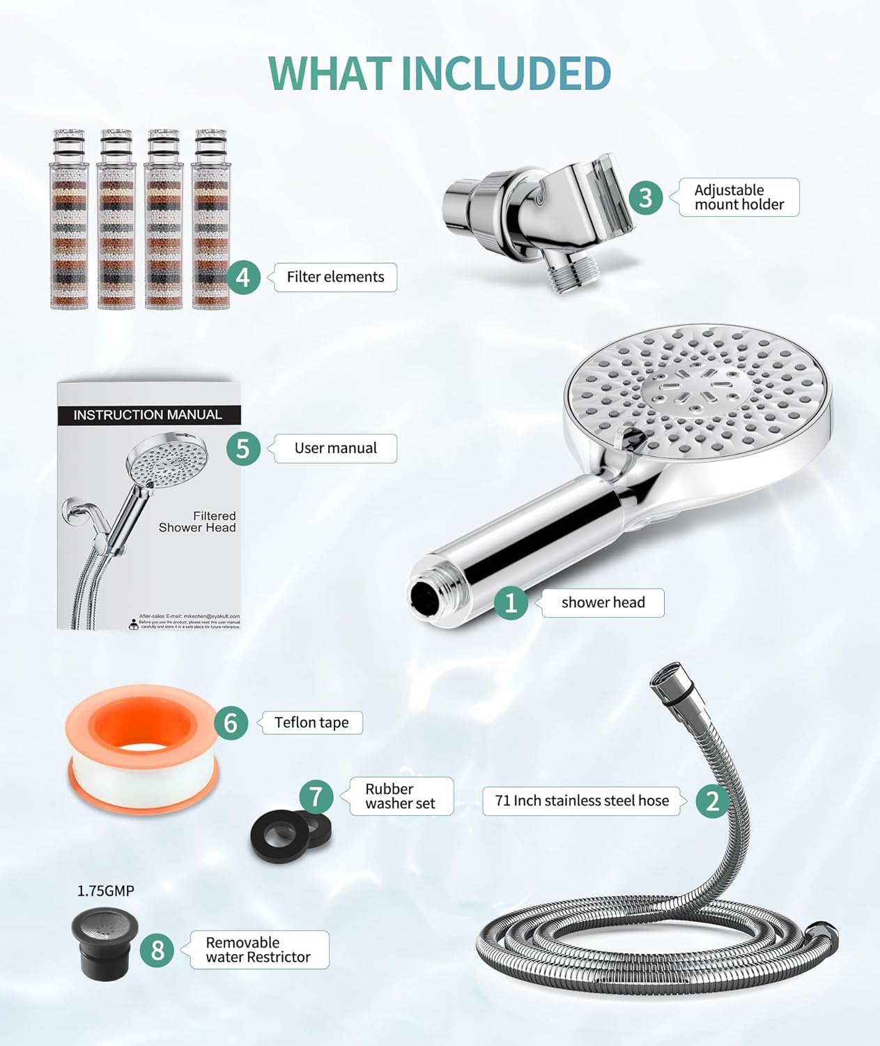 Filtered Shower Head with Handheld, High Pressure 9 Spray Mode Chrome Showerhead with Filters,Detachable Shower Head,Water Softener Filters Beads for Hard Water -Remove Chlorine