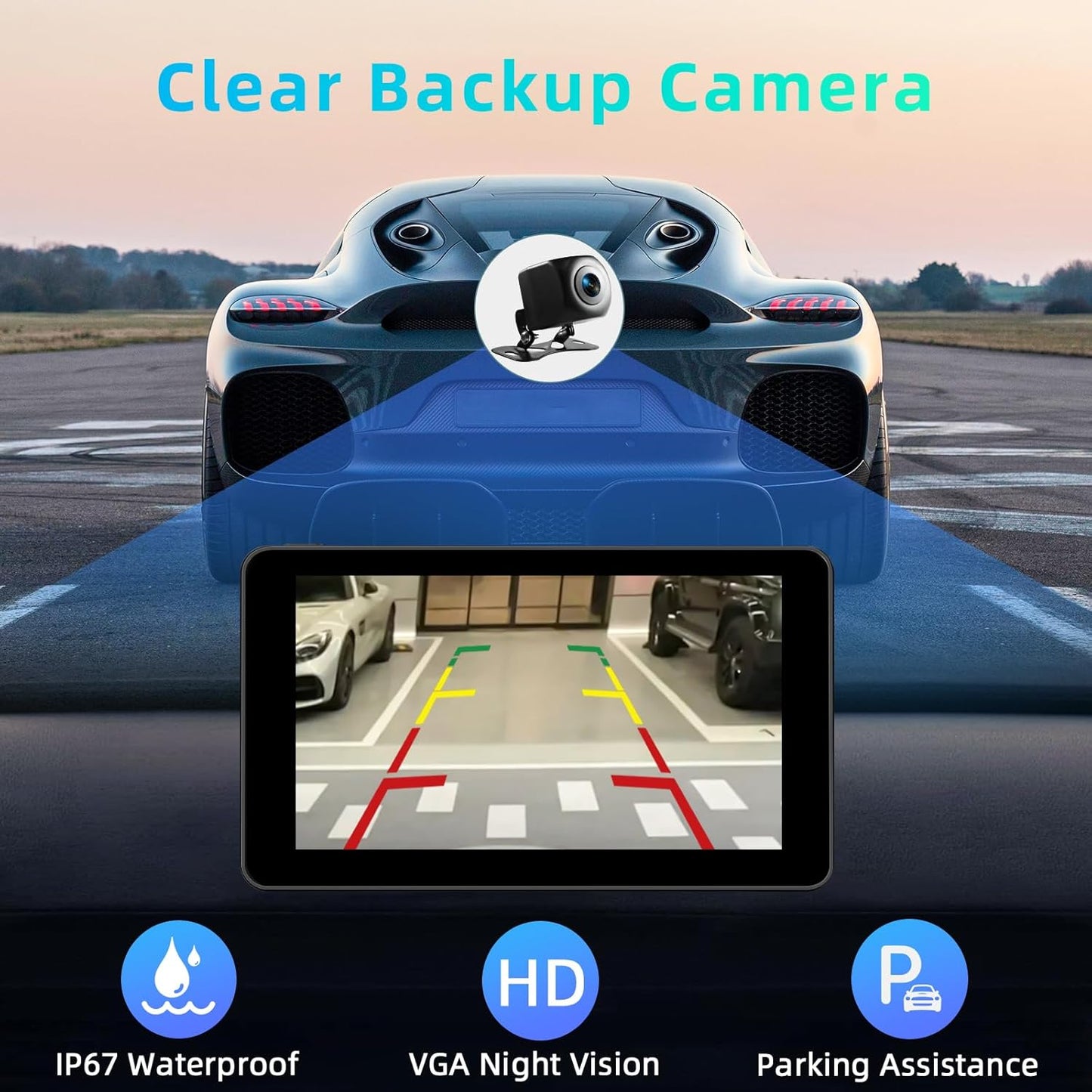 7 Inch Apple Carplay Screen for Car, Wireless Carplay Touchscreen for Apple Car Play and Android Auto with 1080P HD Backup Camera, Bluetooth, FM, AUX, Voice Control, Mirror Link, GPS Navigation