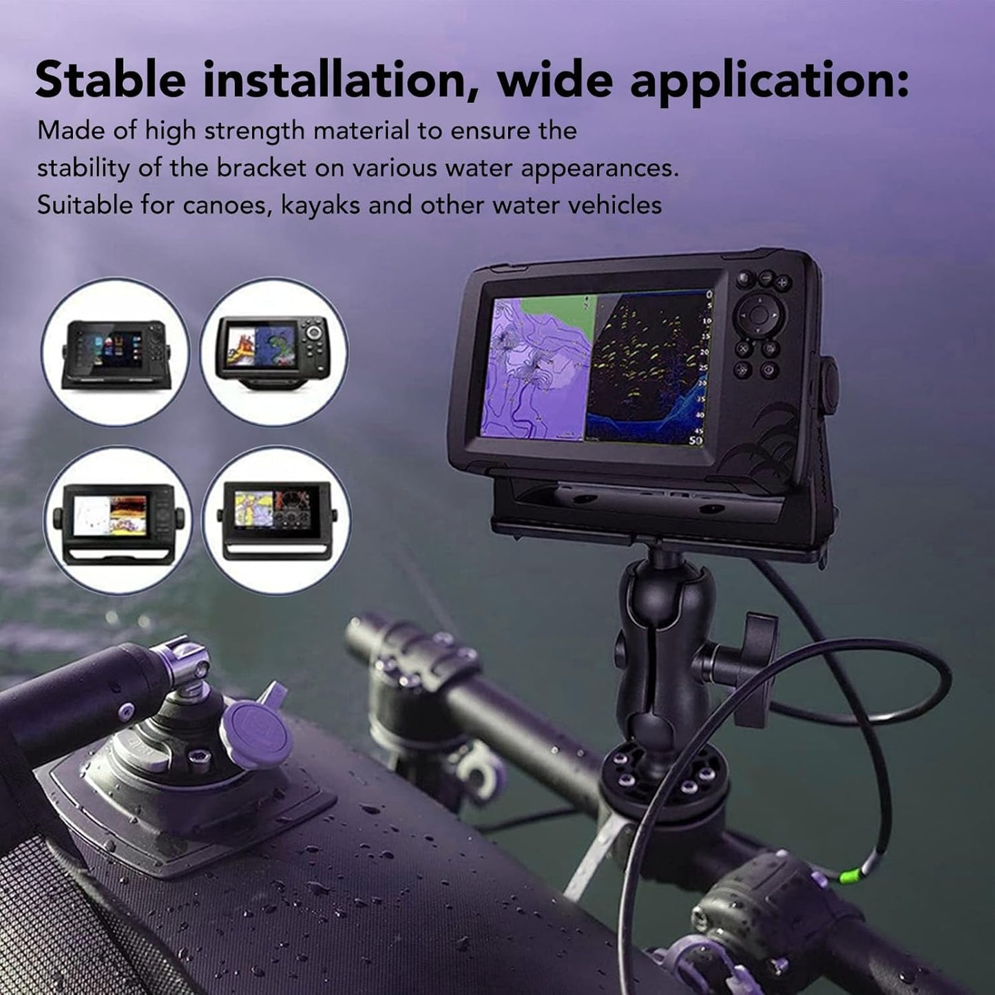 ZAWELIYO Fish Finder Mount Holder Rack 360 Degree Rotatable Height Adjustable Shock for Kayaks Canoes Accessories