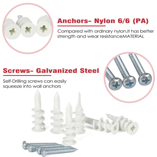 Spuspk #8 Self Drilling Drywall Anchors,120Pcs Wall Anchors and Screws for Drywall, 60 Self-Tapping/Threaded Plastic Sheetrock Anchors + 60#8 x 1-1/4'' Screws, 75LB Hanging and Mounting - PuriLite