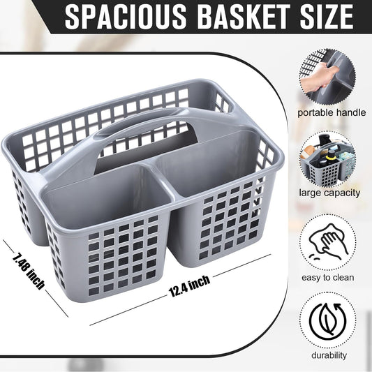 Plastic Shower Caddy Basket with Handle, 3 Compartment Portable Bathroom and Cleaning Supply Organizer, Dark Grey - PuriLite